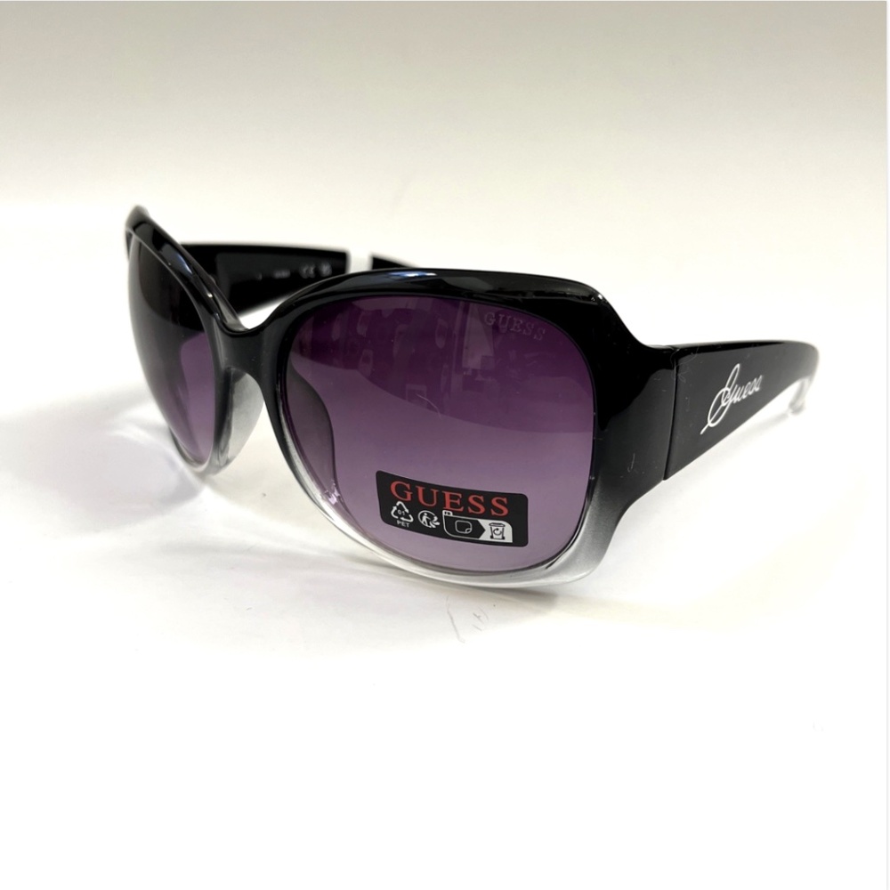 New GUESS Oversized Sunglasses GUF200 Acetate Gradient Black Clear Transparent